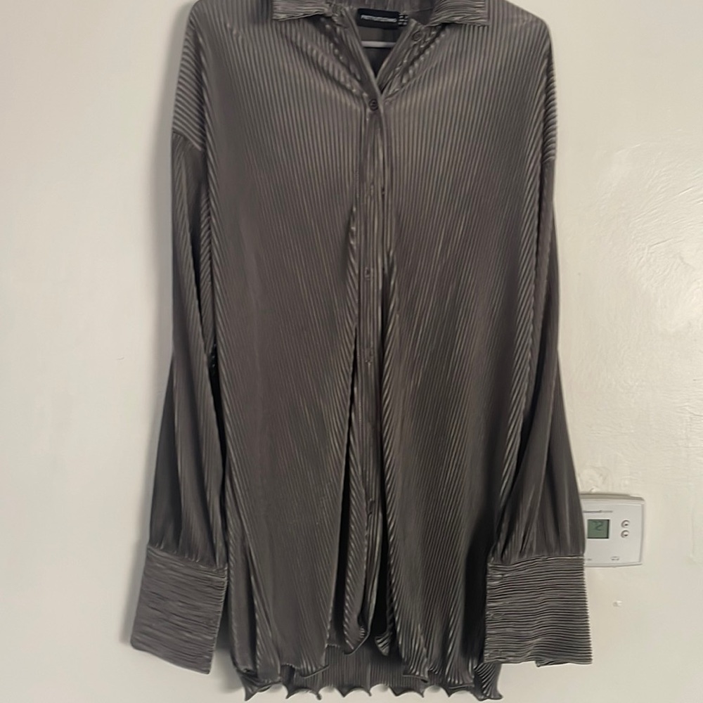 Pretty little things silk ribbed blouse shirt dress